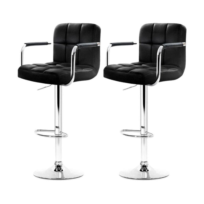 Bar Stools - Noa Set Of 2 Leather Gas Lift Swivel Kitchen Bar Stool Black