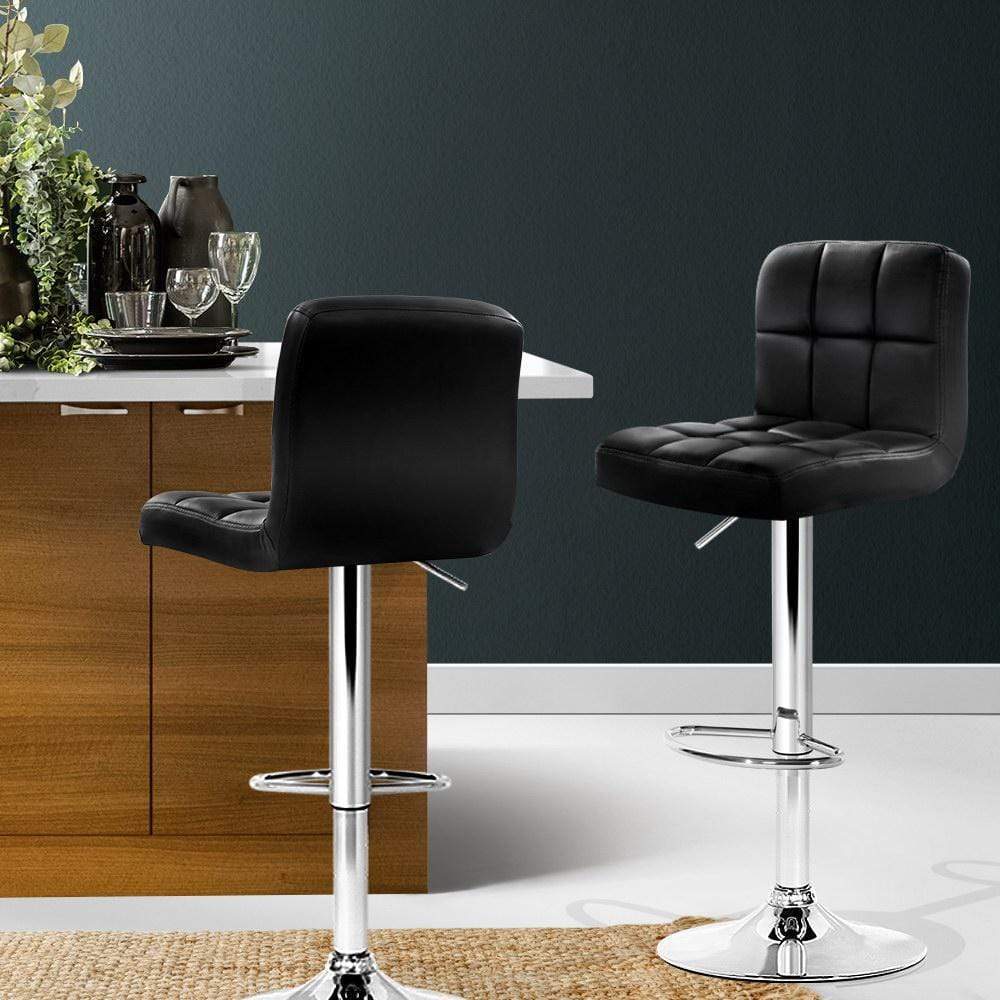 Bar Stools - Noa Set Of 2 Leather Gas Lift Swivel Kitchen Bar Stool Black