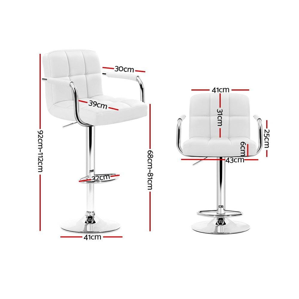 Bar Stools - Noa Set Of 2 Leather Gas Lift Swivel Kitchen Bar Stool White
