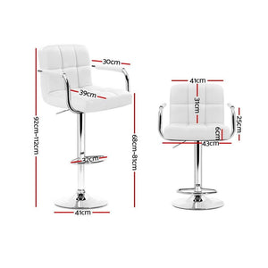 Bar Stools - Noa Set Of 2 Leather Gas Lift Swivel Kitchen Bar Stool White