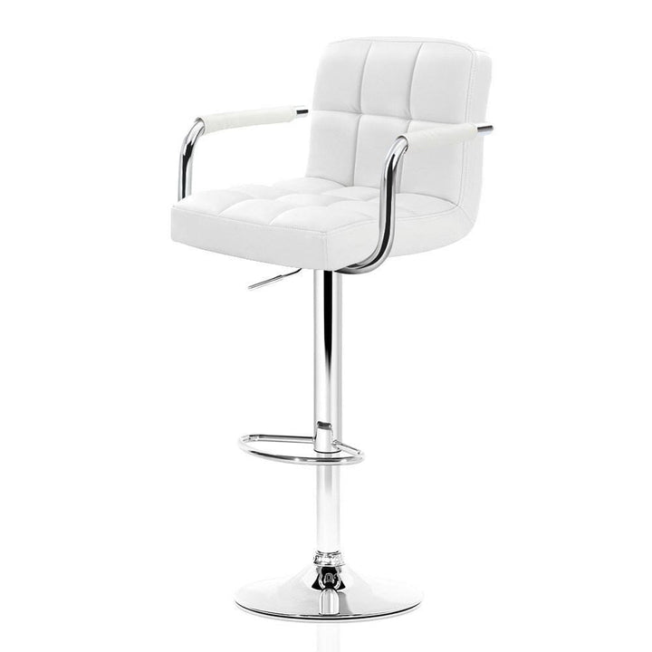 Bar Stools - Noa Set Of 2 Leather Gas Lift Swivel Kitchen Bar Stool White