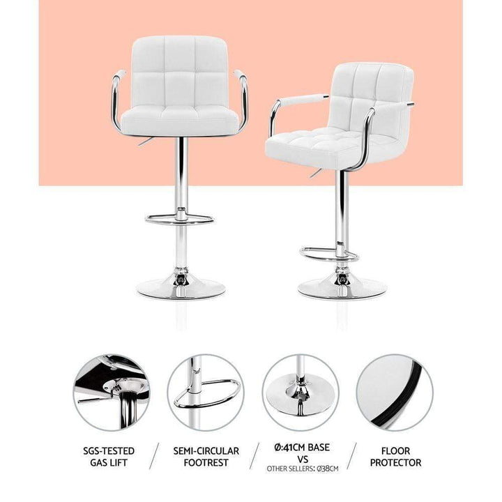 Bar Stools - Noa Set Of 2 Leather Gas Lift Swivel Kitchen Bar Stool White