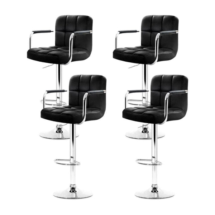 Bar Stools - Noa Set Of 4 Leather Gas Lift Swivel Kitchen Bar Stool Black