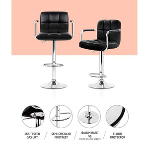 Bar Stools - Noa Set Of 4 Leather Gas Lift Swivel Kitchen Bar Stool Black