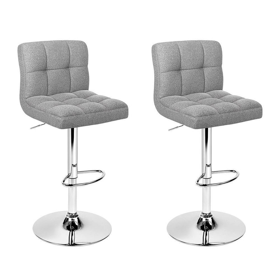 Bar Stools - Noel Set Of 2 Fabric Gas Lift Swivel Kitchen Bar Stool Grey