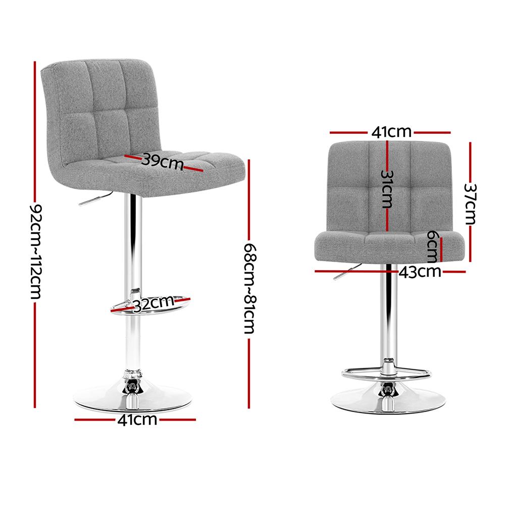Bar Stools - Noel Set Of 2 Fabric Gas Lift Swivel Kitchen Bar Stool Grey