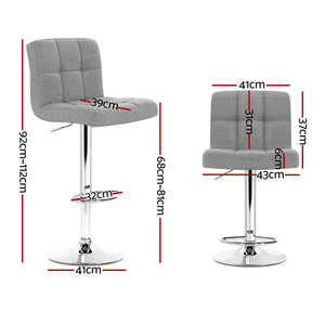 Bar Stools - Noel Set Of 2 Fabric Gas Lift Swivel Kitchen Bar Stool Grey