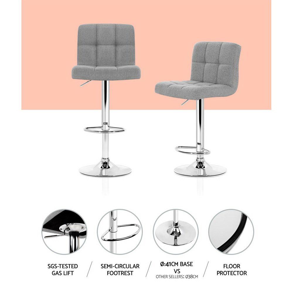 Bar Stools - Noel Set Of 2 Fabric Gas Lift Swivel Kitchen Bar Stool Grey