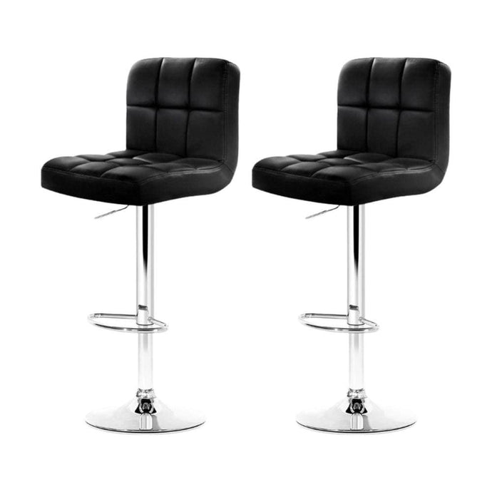 Bar Stools - Noel Set Of 2 Leather Gas Lift Swivel Kitchen Bar Stool Black