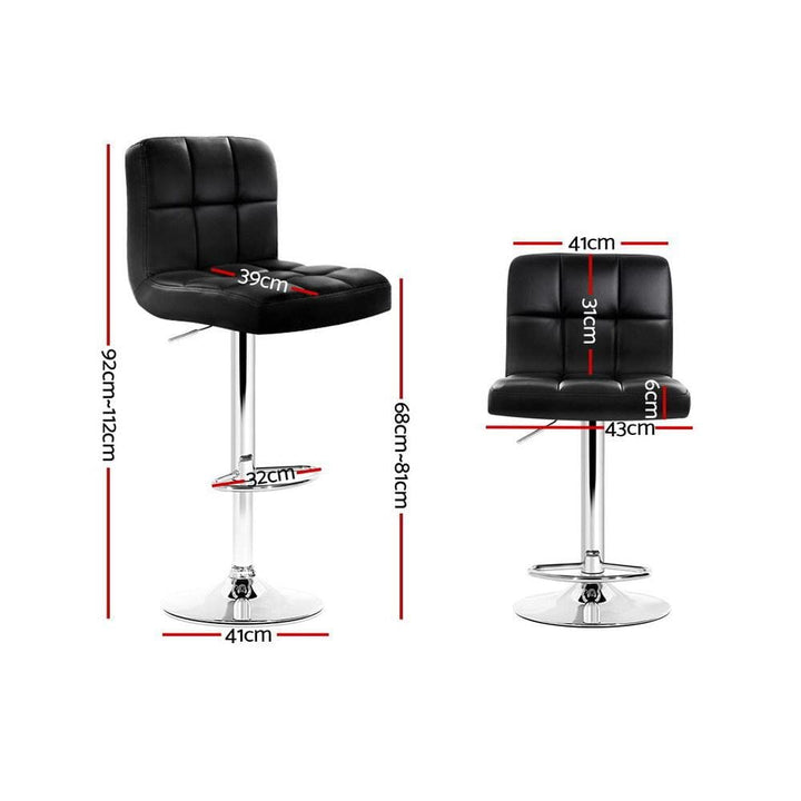Bar Stools - Noel Set Of 2 Leather Gas Lift Swivel Kitchen Bar Stool Black