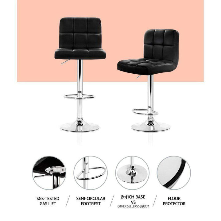Bar Stools - Noel Set Of 2 Leather Gas Lift Swivel Kitchen Bar Stool Black