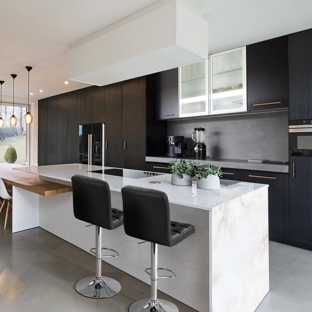 Bar Stools - Noel Set Of 2 Leather Gas Lift Swivel Kitchen Bar Stool Black