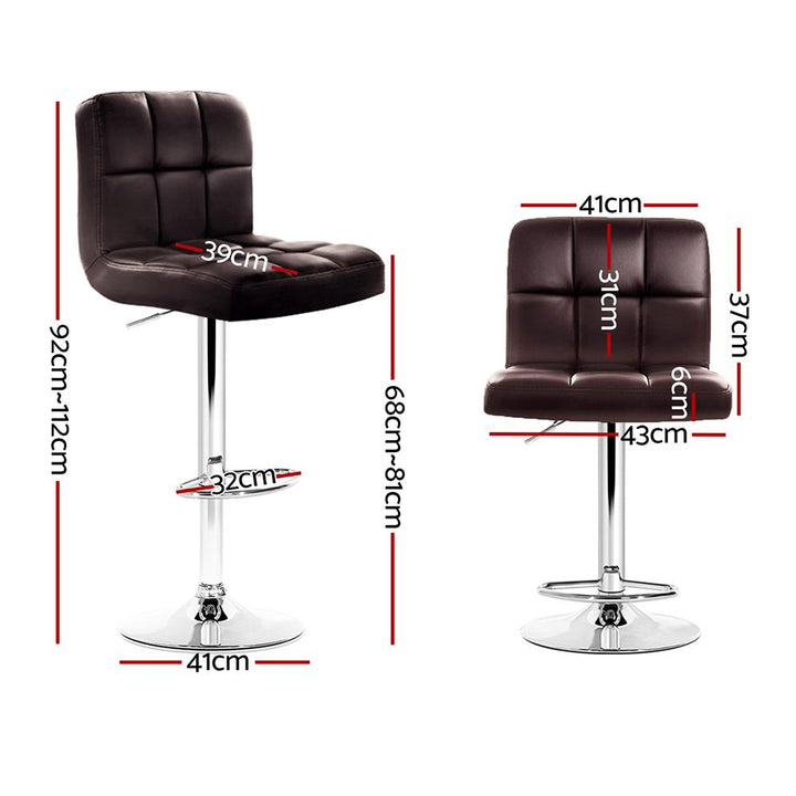 Bar Stools - Noel Set Of 2 Leather Gas Lift Swivel Kitchen Bar Stool Brown