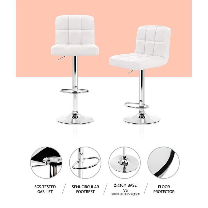 Bar Stools - Noel Set Of 2 Leather Gas Lift Swivel Kitchen Bar Stool White