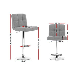 Bar Stools - Noel Set Of 4 Fabric Gas Lift Swivel Kitchen Bar Stool Grey