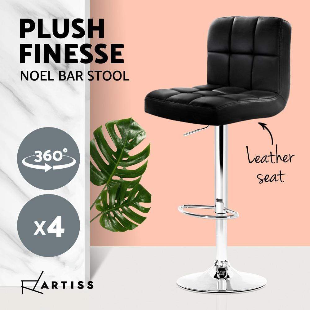 Bar Stools - Noel Set Of 4 Leather Gas Lift Swivel Kitchen Bar Stool Black
