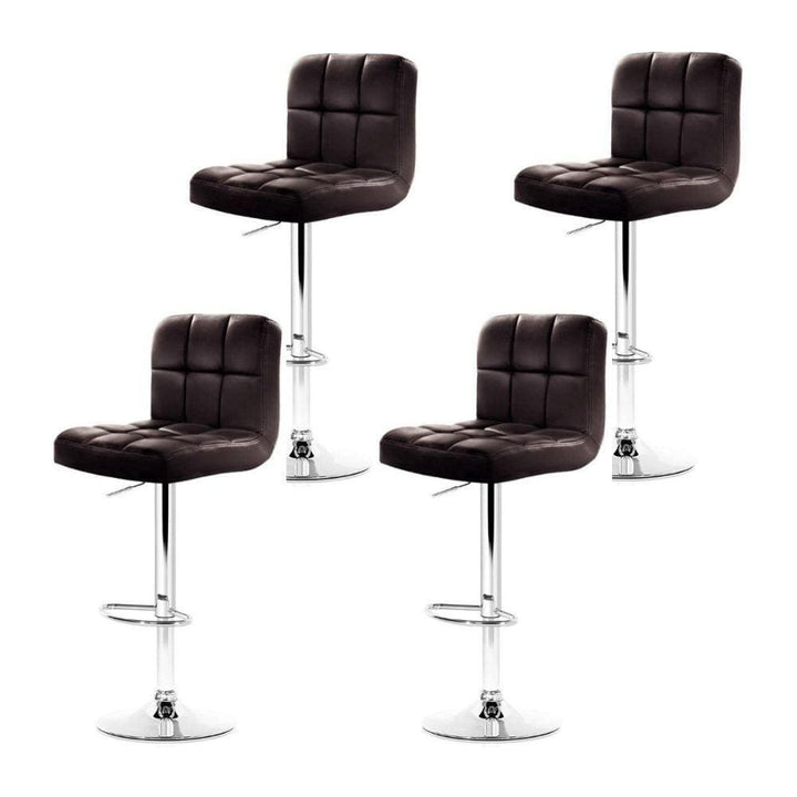 Bar Stools - Noel Set Of 4 Leather Gas Lift Swivel Kitchen Bar Stool Brown