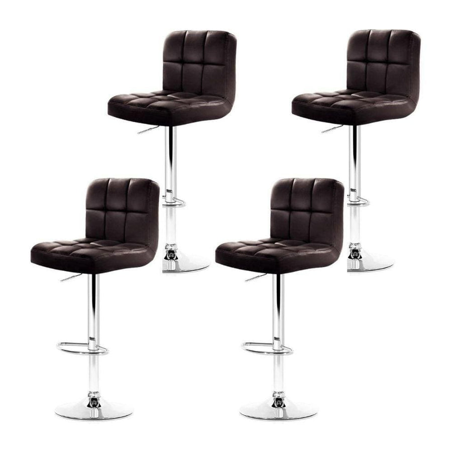 Bar Stools - Noel Set Of 4 Leather Gas Lift Swivel Kitchen Bar Stool Brown