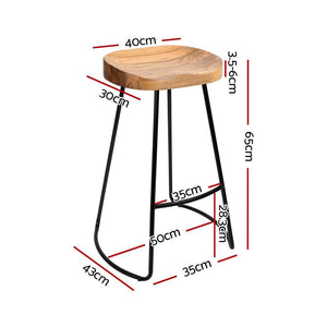 Bar Stools - Parker Industrial Bar Stool Wooden Backless (Set Of 2) Wood 65cm