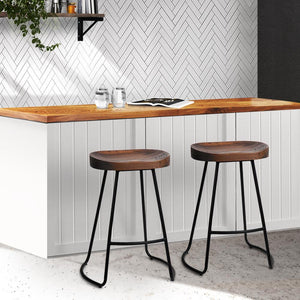 Bar Stools - Parker Industrial Bar Stool Wooden Backless (Set Of 4) Dark Wood 65cm