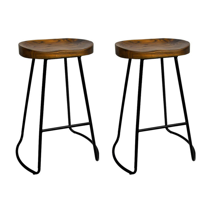 Bar Stools - Parker Set Of 2 Industrial Wooden Backless Kitchen Bar Stool Dark Wood 65cm