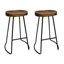 Load image into Gallery viewer, Bar Stools - Parker Set Of 2 Industrial Wooden Backless Kitchen Bar Stool Dark Wood 75cm