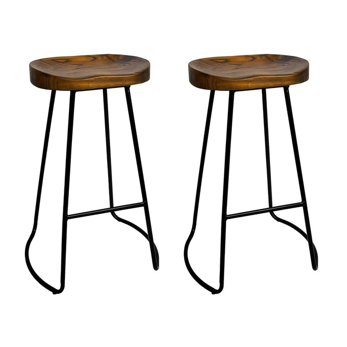 Bar Stools - Parker Set Of 2 Industrial Wooden Backless Kitchen Bar Stool Dark Wood 75cm