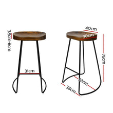 Load image into Gallery viewer, Bar Stools - Parker Set Of 2 Industrial Wooden Backless Kitchen Bar Stool Dark Wood 75cm