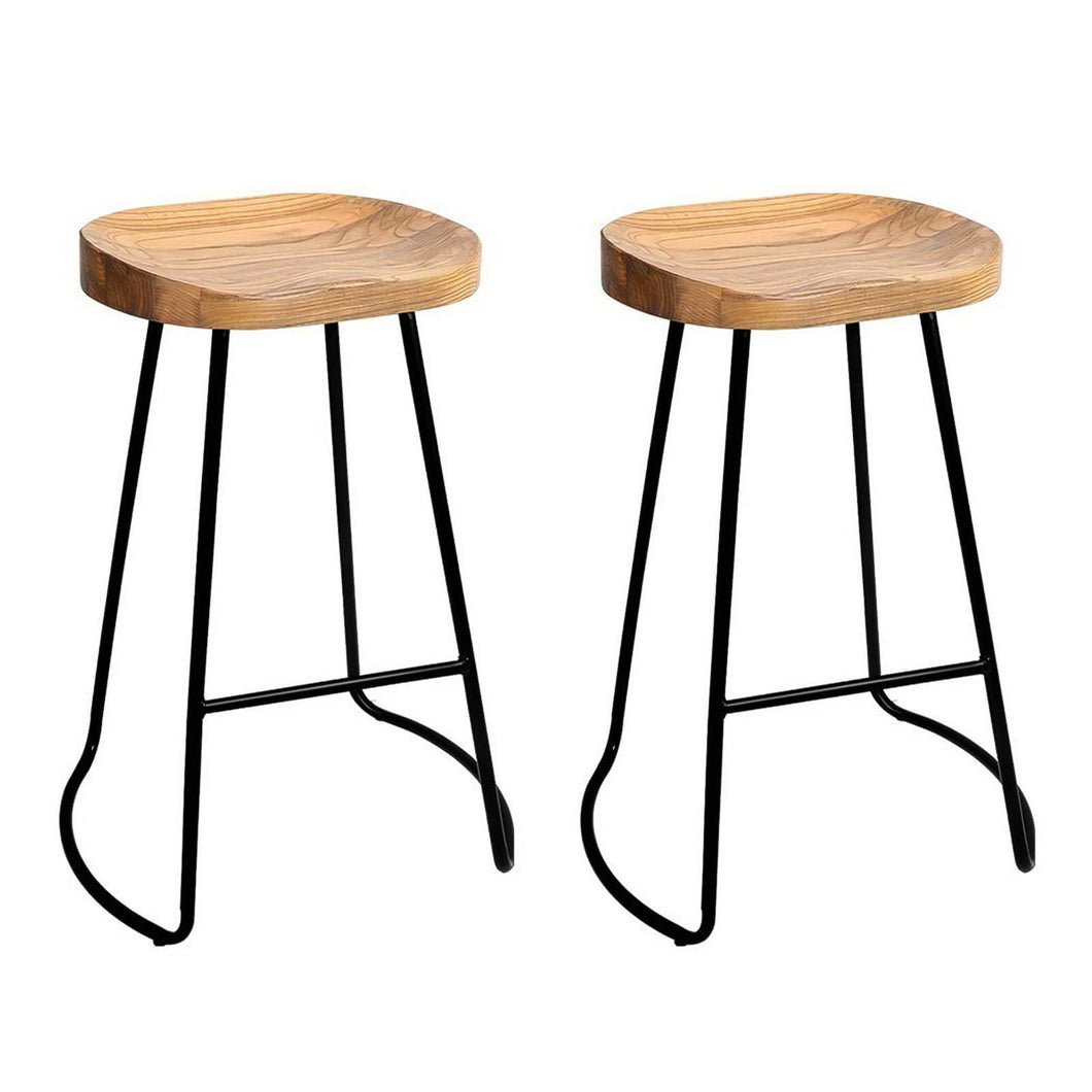 Bar Stools - Parker Set Of 2 Industrial Wooden Backless Kitchen Bar Stool Natural Wood 65cm