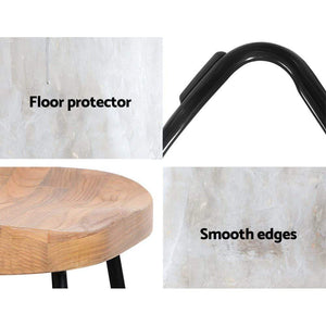 Bar Stools - Parker Set Of 2 Industrial Wooden Backless Kitchen Bar Stool Natural Wood 65cm
