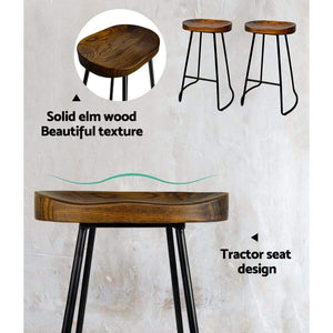 Bar Stools - Parker Set Of 4 Industrial Wooden Backless Kitchen Bar Stool Dark Wood 65cm