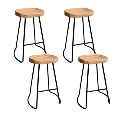 Bar Stools - Parker Set Of 4 Industrial Wooden Backless Kitchen Bar Stool Natural Wood 65cm