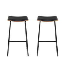 Load image into Gallery viewer, Bar Stools - Porter Set Of 2 Industrial Leather Backless Kitchen Bar Stool Black 76cm