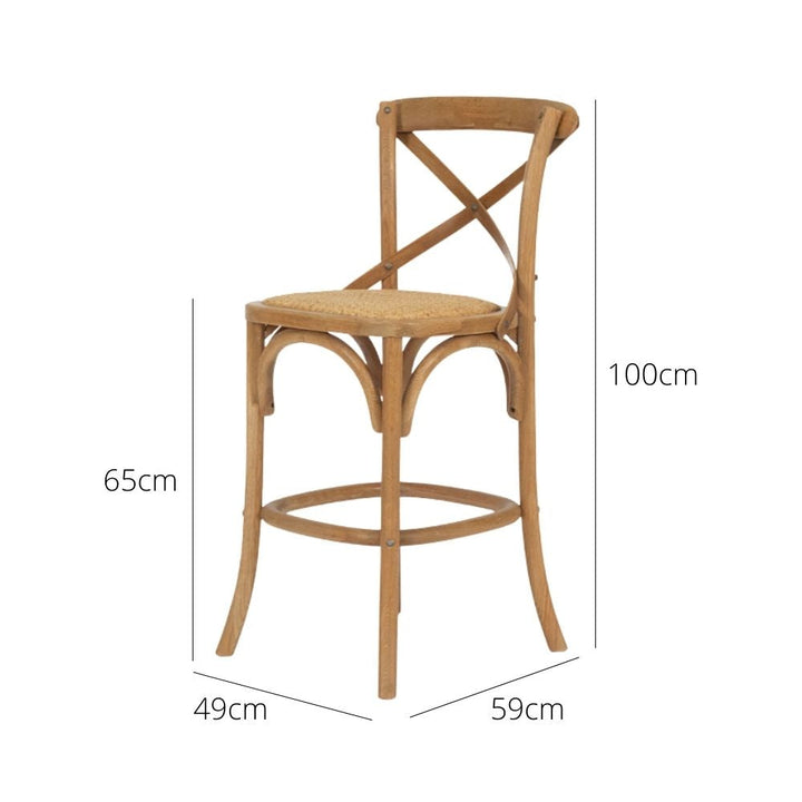 Bar Stools - Provincial Cross Back Counter Stool Natural Oak 65cm