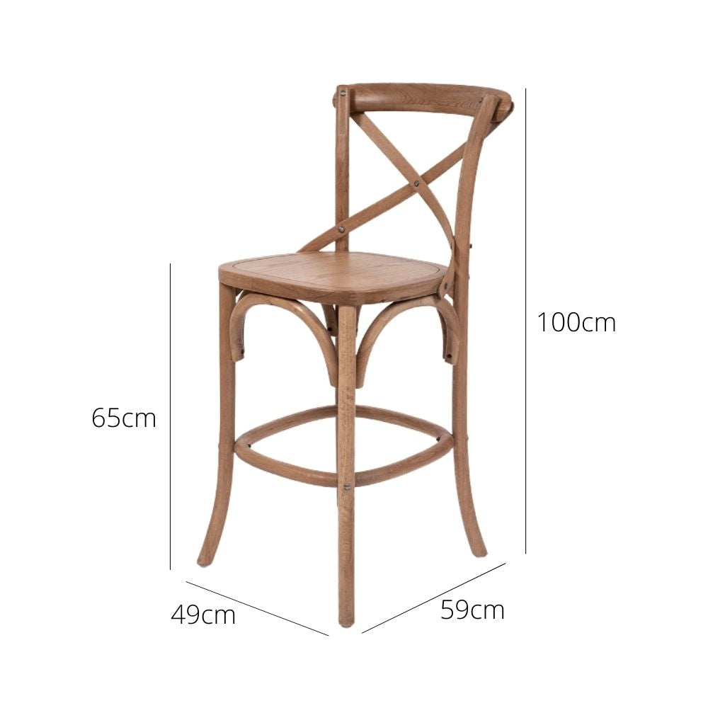 Bar Stools - Provincial Cross Back Counter Stool Natural Oak Timber Seat 65cm