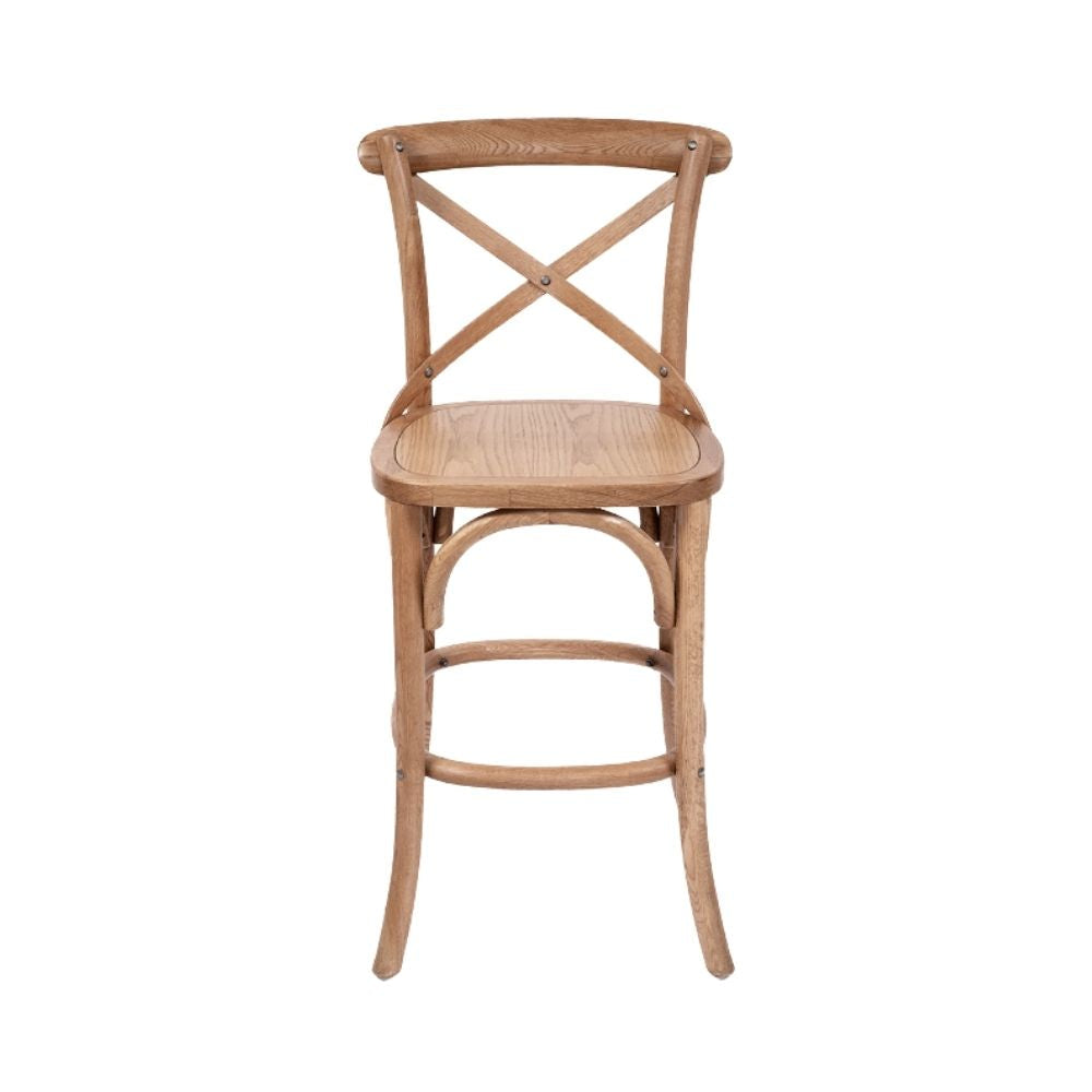 Bar Stools - Provincial Cross Back Counter Stool Natural Oak Timber Seat 65cm