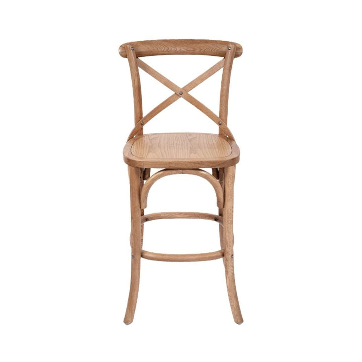 Bar Stools - Provincial Cross Back Counter Stool Natural Oak Timber Seat 65cm