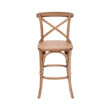 Load image into Gallery viewer, Bar Stools - Provincial Cross Back Counter Stool Natural Oak Timber Seat 65cm