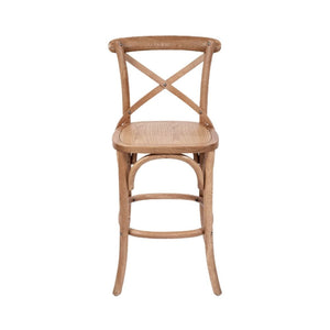 Bar Stools - Provincial Cross Back Counter Stool Natural Oak Timber Seat 65cm