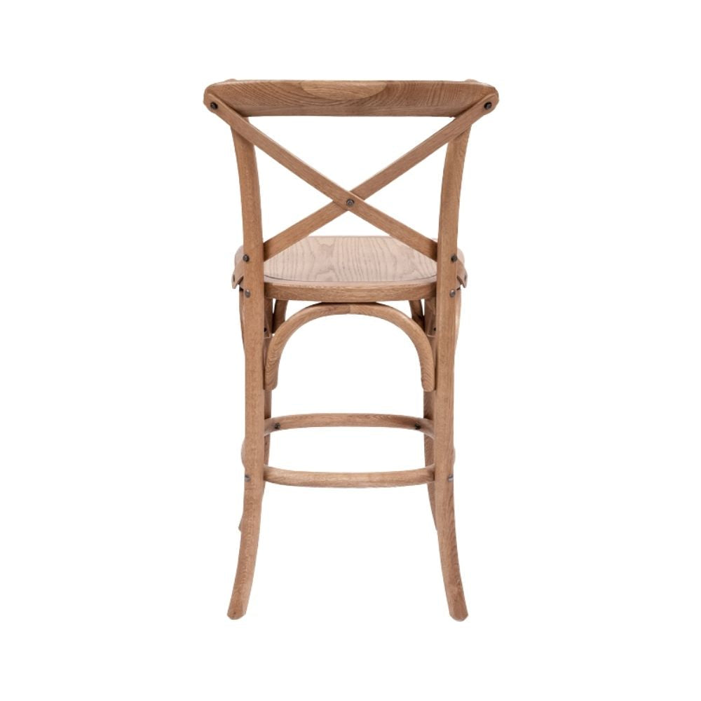 Bar Stools - Provincial Cross Back Counter Stool Natural Oak Timber Seat 65cm