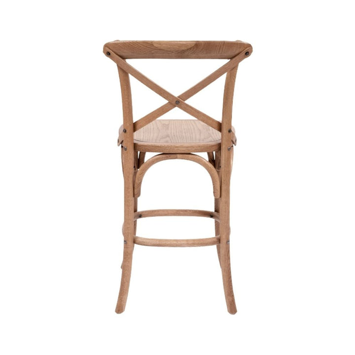 Bar Stools - Provincial Cross Back Counter Stool Natural Oak Timber Seat 65cm