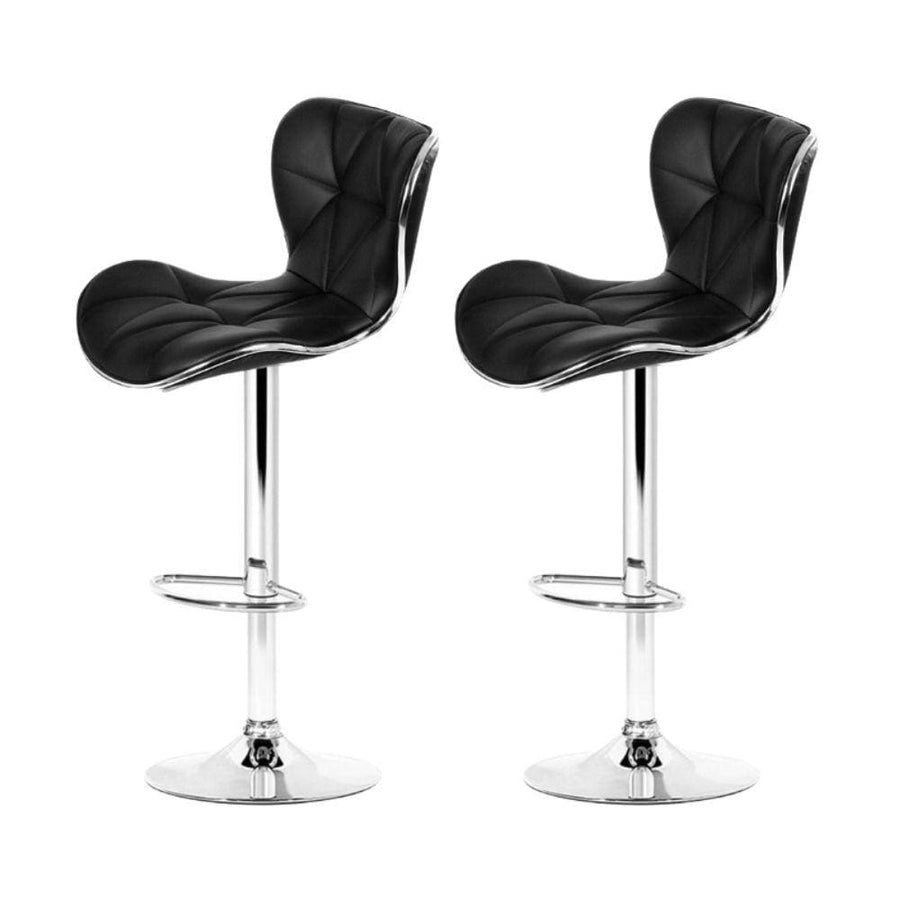 Bar Stools - Ruby Set Of 2 Leather Gas Lift Swivel Kitchen Bar Stool Black