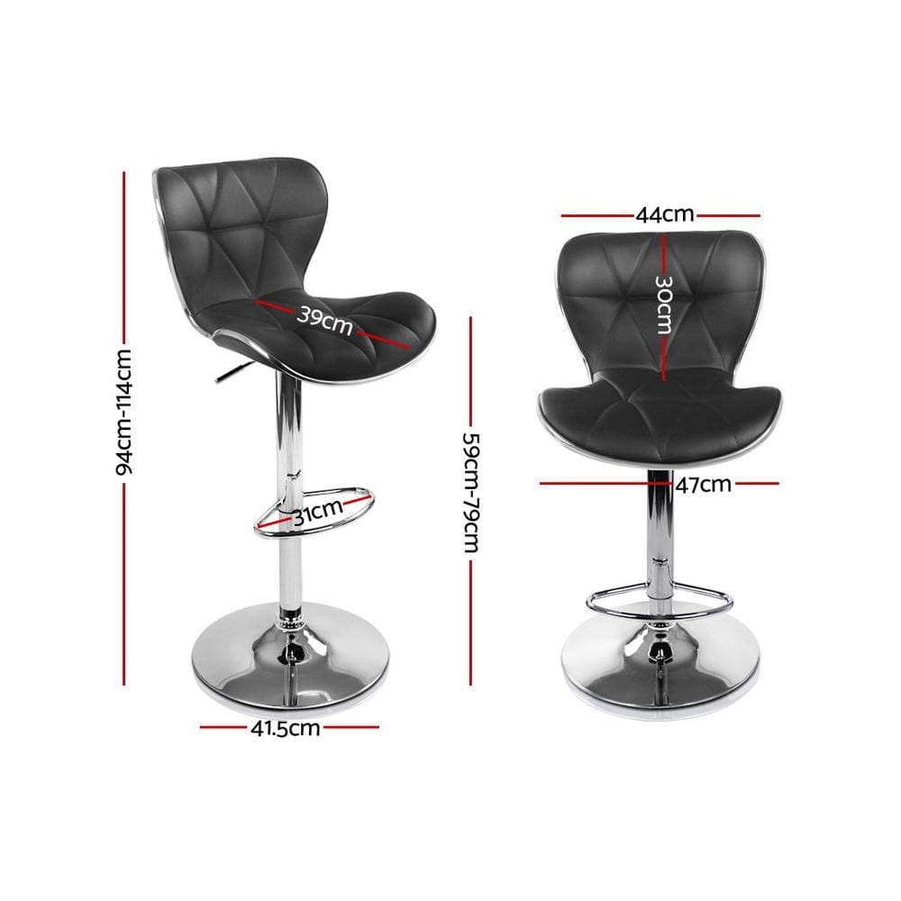 Bar Stools - Ruby Set Of 2 Leather Gas Lift Swivel Kitchen Bar Stool Black