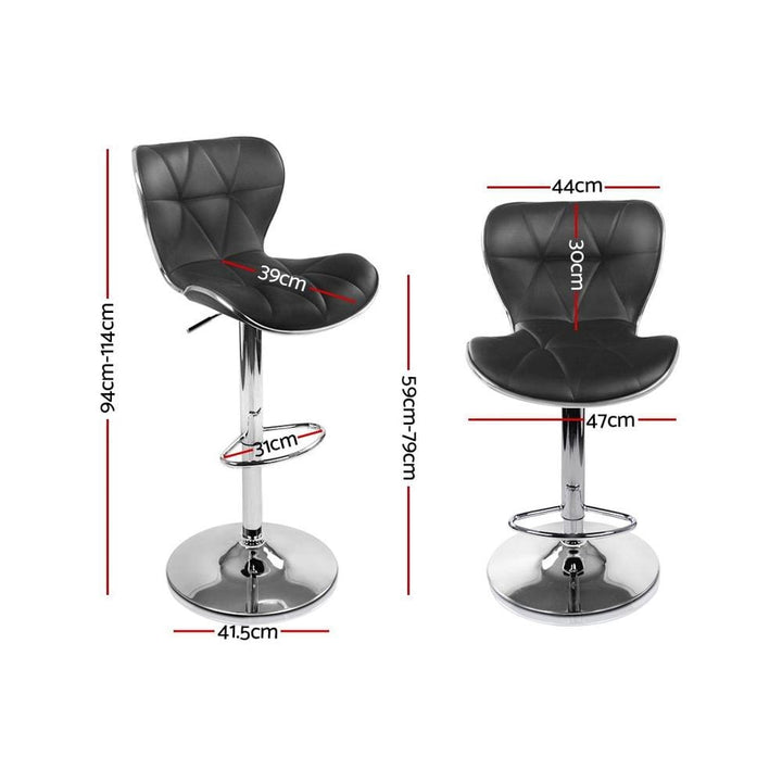 Bar Stools - Ruby Set Of 2 Leather Gas Lift Swivel Kitchen Bar Stool Black