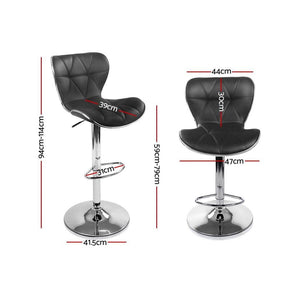 Bar Stools - Ruby Set Of 2 Leather Gas Lift Swivel Kitchen Bar Stool Black