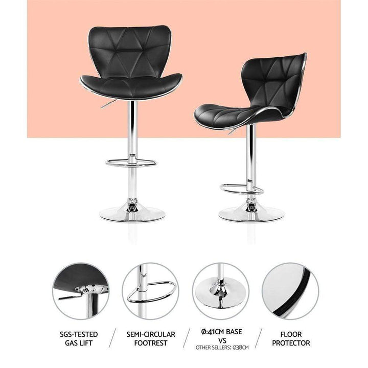 Bar Stools - Ruby Set Of 2 Leather Gas Lift Swivel Kitchen Bar Stool Black