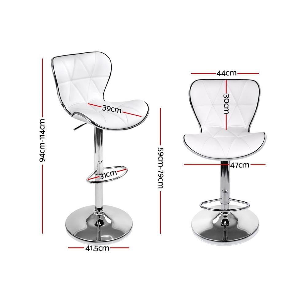 Bar Stools - Ruby Set Of 2 Leather Gas Lift Swivel Kitchen Bar Stool White