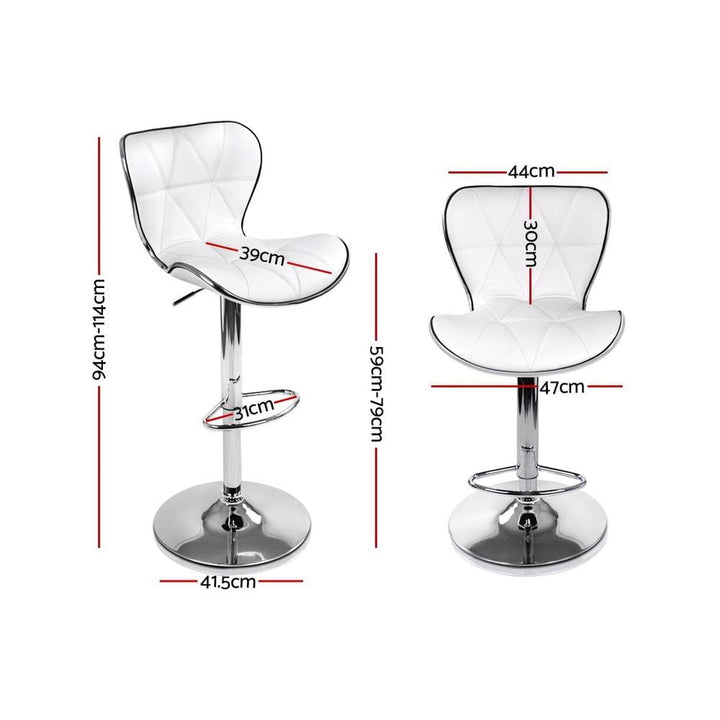 Bar Stools - Ruby Set Of 2 Leather Gas Lift Swivel Kitchen Bar Stool White