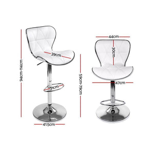 Bar Stools - Ruby Set Of 2 Leather Gas Lift Swivel Kitchen Bar Stool White