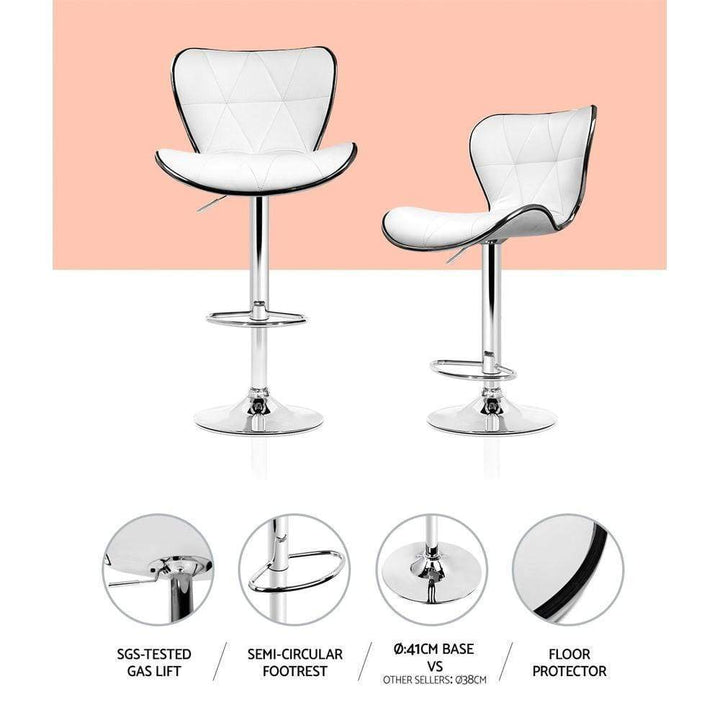 Bar Stools - Ruby Set Of 2 Leather Gas Lift Swivel Kitchen Bar Stool White
